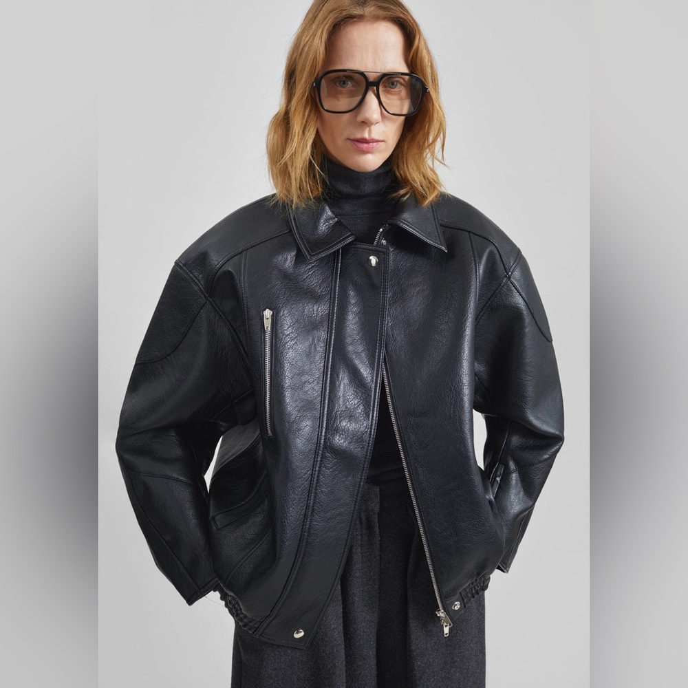 NEW The Frankie Shop ENORA FAUX LEATHER JACKET - BLACK - Picture 4 of 16